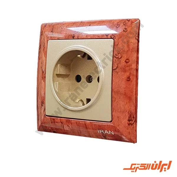 پریز برق ارت دار مدل الیزه طرح چوب تیره