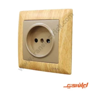 پریز برق ساده محافظ دار مدل الیزه طرح چوب روشن