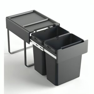 سطل دو قلوی زیر سینکی آرام بند 2*25 لیتر طوسی یونیت 45