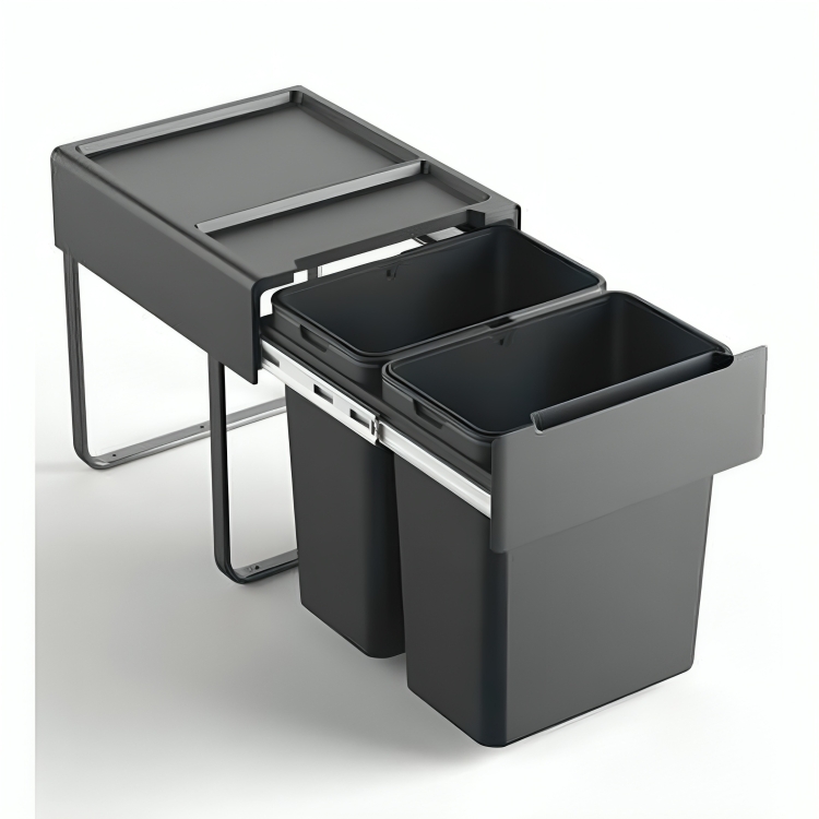 سطل دو قلوی زیر سینکی آرام بند 2*25 لیتر طوسی یونیت 45