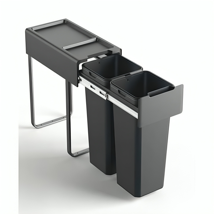 سطل دو مخزنه نصب از کف ریلی آرام بند جهت یونیت 30 حجم 34 لیتر (2*17) ارتفاع 52 ملونی dark grey