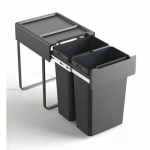 سطل دو مخزنه نصب از کف ریلی آرام بند جهت یونیت 45 حجم 60 لیتر (2*30) ارتفاع 52 ملونی dark grey