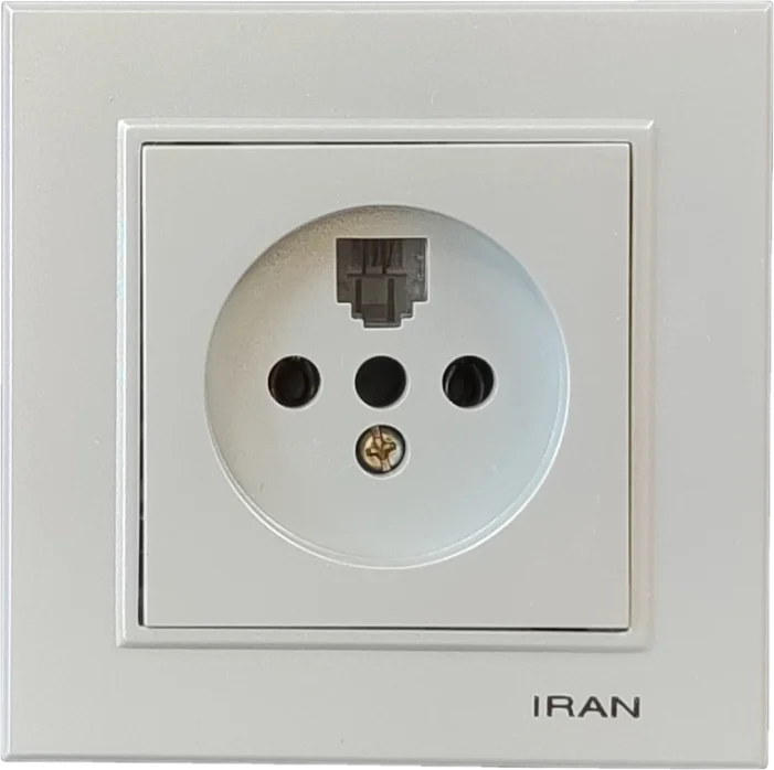 پریز تلفن دوکاره مدل برلیان رنگی نقره ای