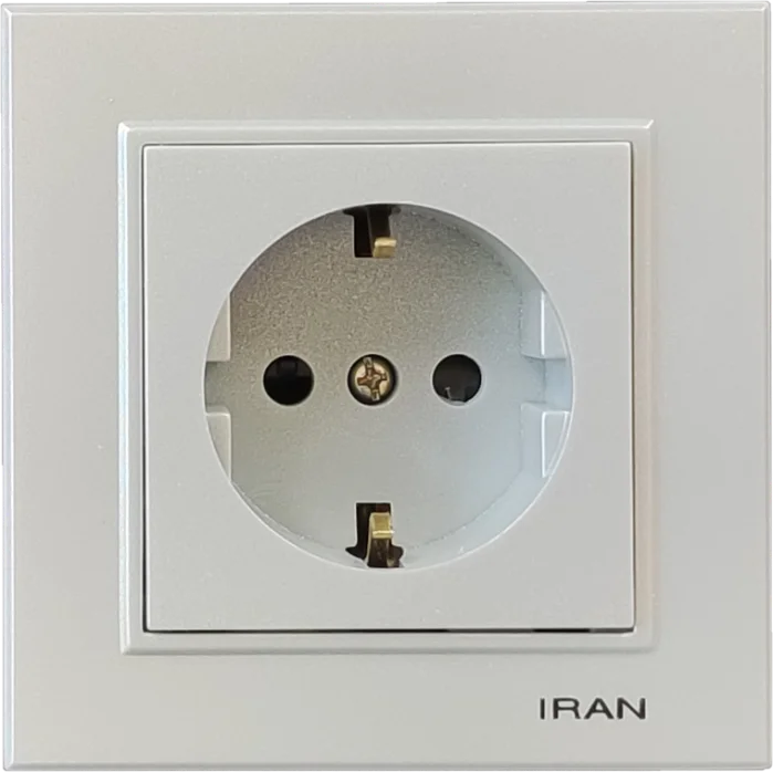 پریز برق ارت دار پایه سرامیکی مدل برلیان رنگی نقره ای