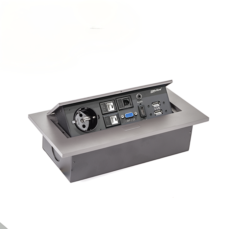 پریز توکار مستطیل طوسی به همراه پورت شبکه, تلفن, USB, VGA, HDMI ,میکروفن و هدفن